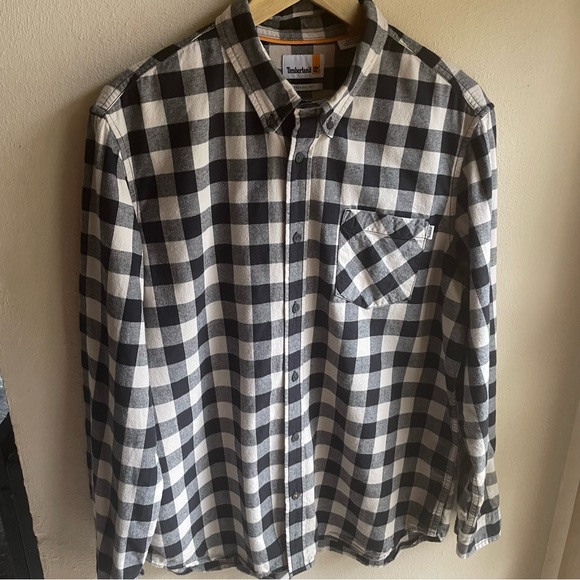 Timberland Flannel/ Chambray Buffalo Check Button-down Shirt. Cream/ Black XL - Picture 14 of 15